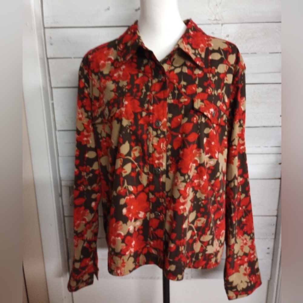 BAXTER & WELLS Multicolor Floral Button Front Stretch Shacket XL Jacket Retro